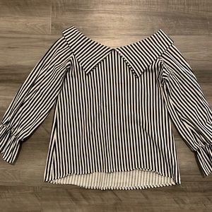 Vintage striped half shoulder stretch top Sm